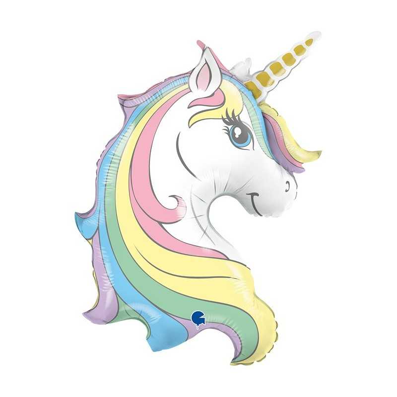 BALLON METALLIQUE TETE DE LICORNE PASTEL 81 CM