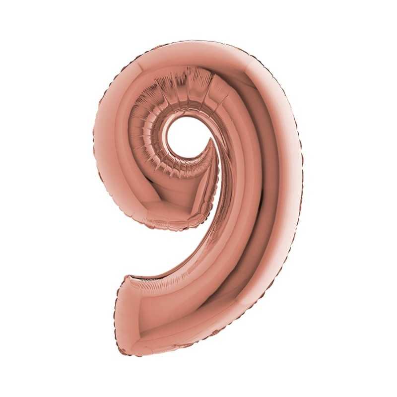 BALLON METALLIQUE CHIFFRE 9 ROSE GOLD 100 CM