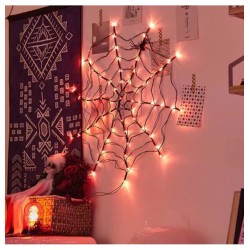 DECORATION HALLOWEEN TOILE D'ARAIGNEE LUMINEUSE LED ROUGE DIAMETRE 1M 