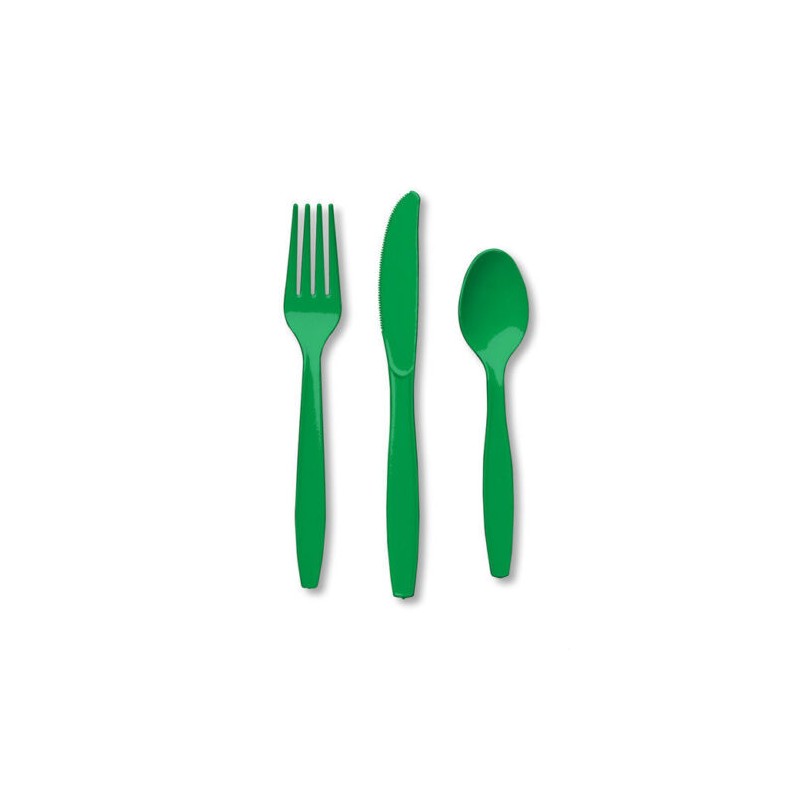 24 COUVERTS PLASTIQUE VERT EMERALD GREEN 8 FOURCHETTES 8 COUTEAUX 8 CUILLERES