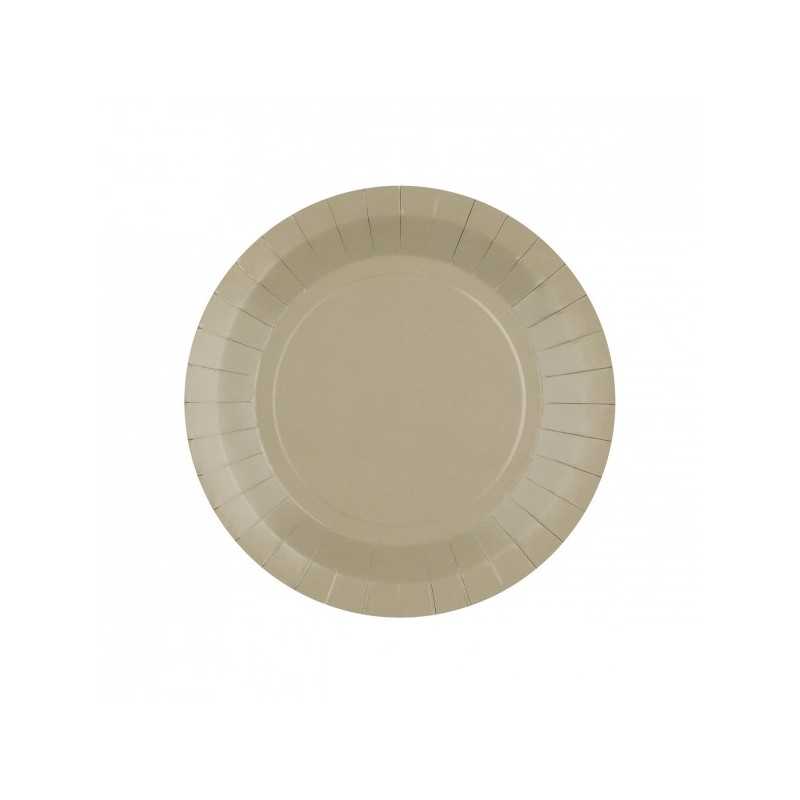 10 ASSIETTES CARTON RONDE TAUPE 18 CM 