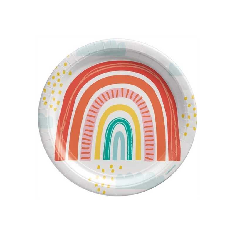 8 ASSIETTES RONDES COMPOSTABLES ARC-EN-CIEL 23 CM 