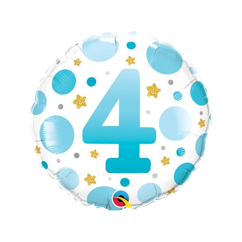 BALLON METALLIQUE ROND 4 BLEU ET BLANC 46 CM  BALLON METALLIQUE ROND 4 BLEU ET BLANC 46 CM