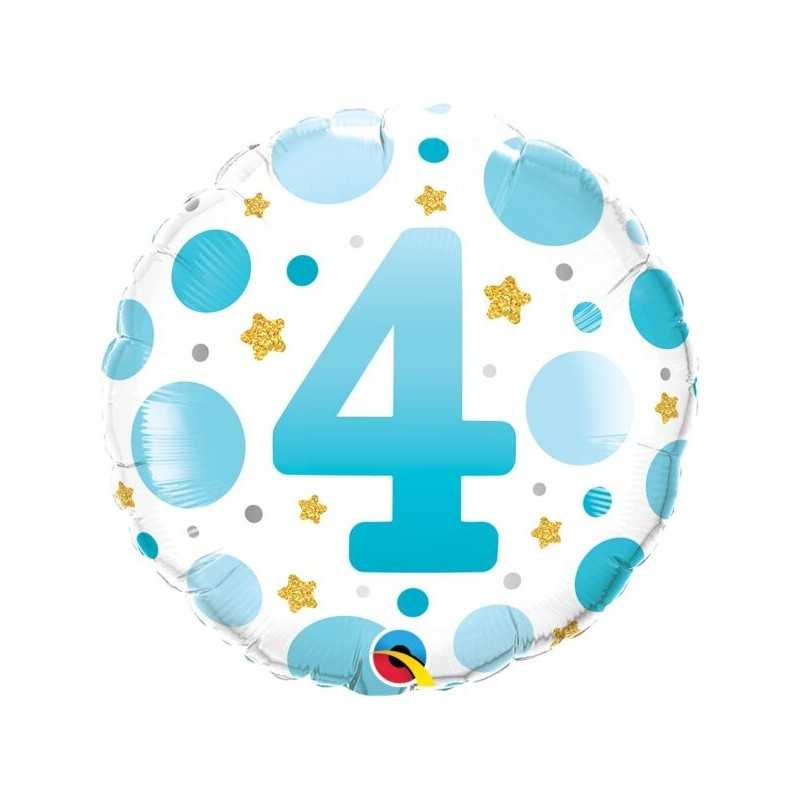 BALLON METALLIQUE ROND 4 BLEU ET BLANC 46 CM