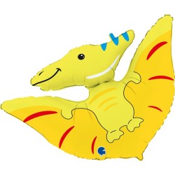 BALLON METALLIQUE DINOSAURE JAUNE PTERODACTYL 86 CM