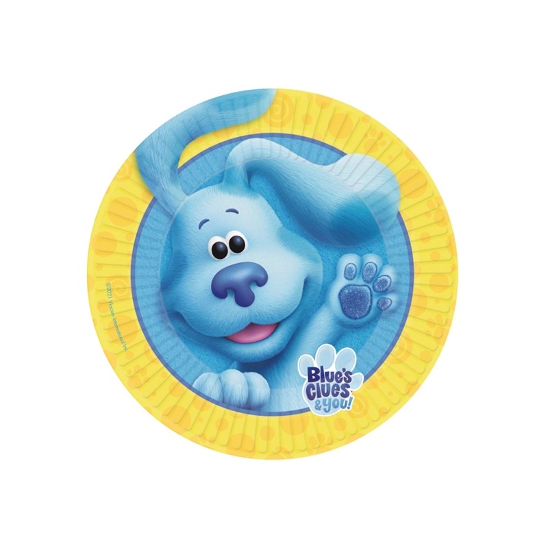 8 ASSIETTES COMPOSTABLES CHIEN BLEU BLUE'S CLUES & YOU 23 CM 