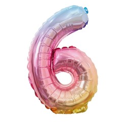 BALLON METALLIQUE CHIFFRE 6 ARC EN CIEL PASTEL 40 CM