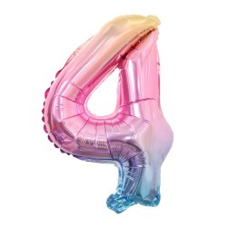 BALLON METALLIQUE CHIFFRE 4 ARC EN CIEL PASTEL 40 CM