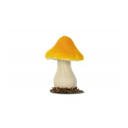 CHAMPIGNON JAUNE SUR SOCLE BOIS MOUSSE 10 X 10 X 13 CM