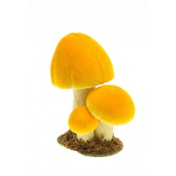 3 CHAMPIGNONS JAUNE SUR SOCLE BOIS MOUSSE 13 X 10 X 17 CM