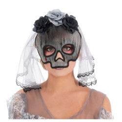 MASQUE TETE DE MORT AVEC VOILE DE MARIEE BRANCHE DE LUNETTES