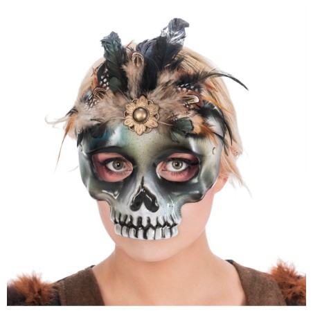 MASQUE TETE DE MORT AVEC PLUMES + BRANCHE DE LUNETTES