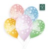 5 BALLONS BIO LATEX JOYEUX ANNIVERSAIRE MULTICOLORES PASTELS 33CM 