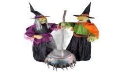 DECORATION HALLOWEEN 2 SORCIERES AVEC CHAUDRON 180 CM