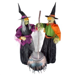 DECORATION HALLOWEEN 2 SORCIERES AVEC CHAUDRON 180 CM 