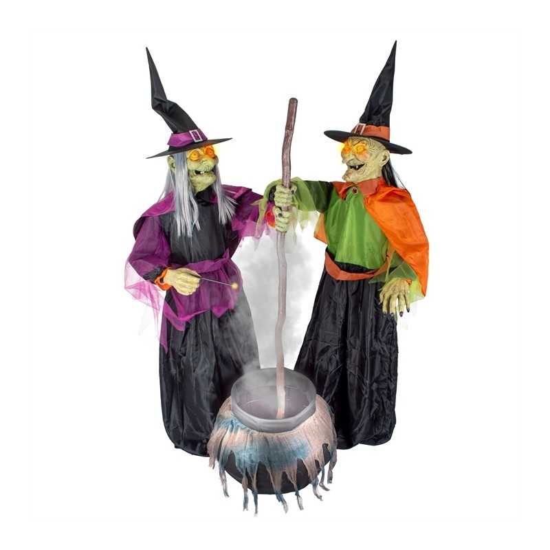 DECORATION HALLOWEEN 2 SORCIERES AVEC CHAUDRON 180 CM
