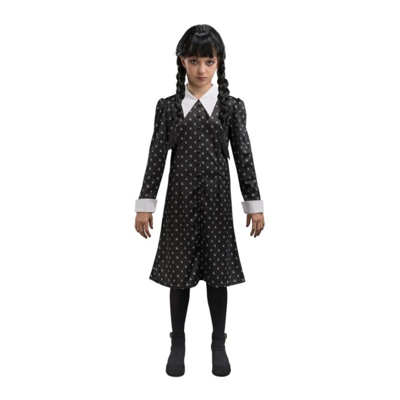 DEGUISEMENT FILLE MERCREDI  ADDAMS ROBE NOIRE A MOTIFS TAILLE 164