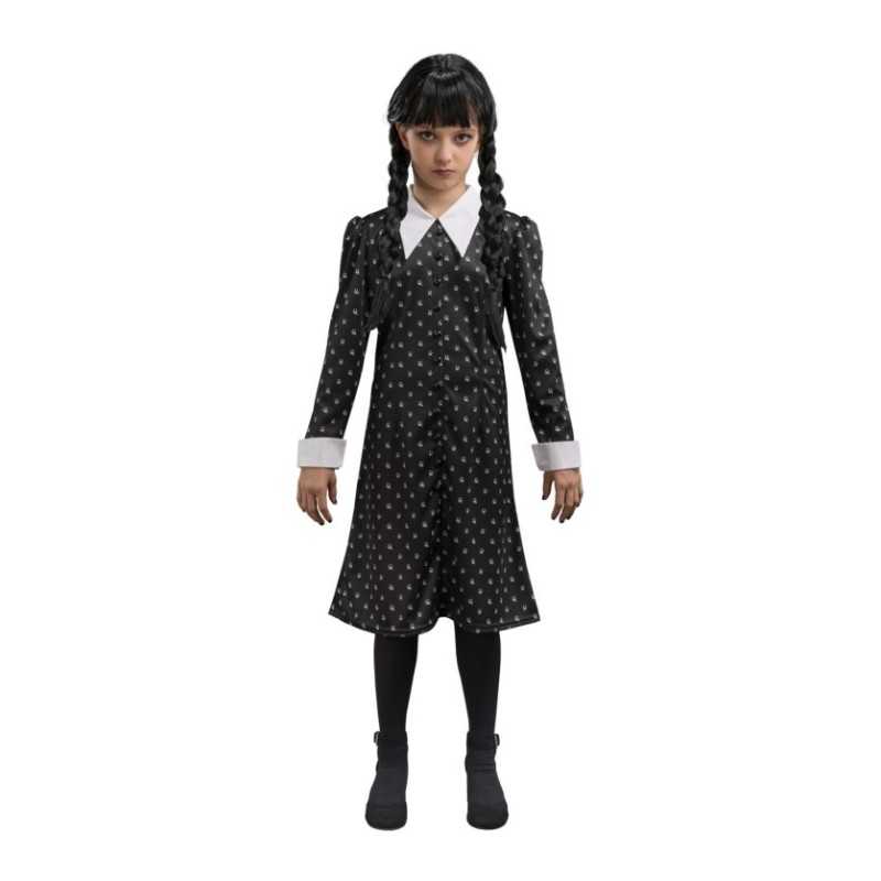 DEGUISEMENT FILLE MERCREDI ADDAMS ROBE NOIRE A MOTIFS TAILLE 164
