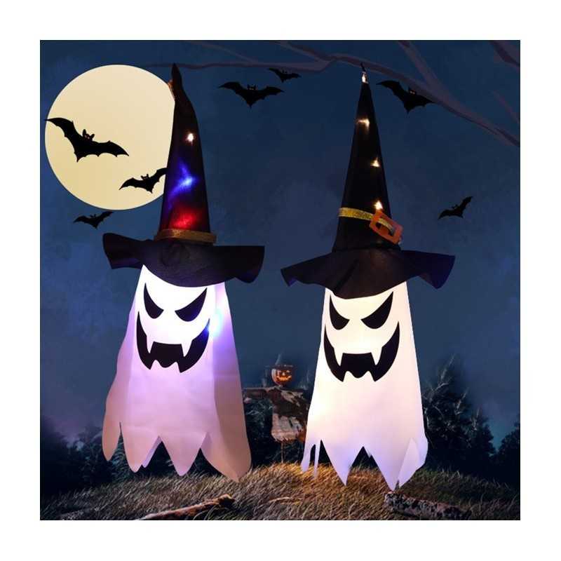 DECORATION HALLOWEEN FANTOME LUMINEUX SUSPENDU LED 20 X 45 CM 