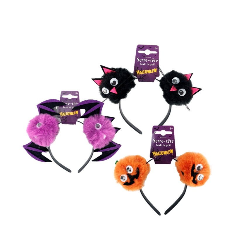 SERRE-TETE BOULE DE POILS HALLOWEEN MODELES ASSORTIS 