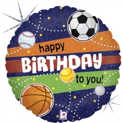 BALLON METALLIQUE ROND HAPPY BIRHTDAY TO YOU ! SPORT 46 CM