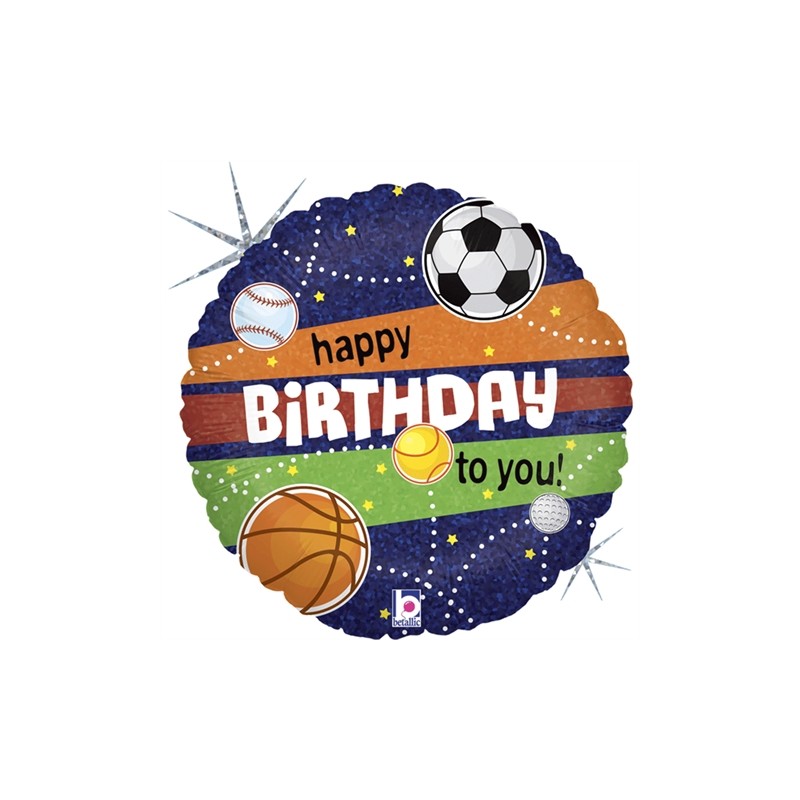 BALLON METALLIQUE ROND HAPPY BIRHTDAY TO YOU ! SPORT 46 CM