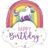 BALLON METALLIQUE ARC EN CIEL  LICORNE HAPPY BIRTHDAY  89 CM