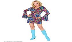 DEGUISEMENT FEMME ROBE GROOVY BLEU 70'S TAILLE S