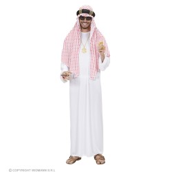 DEGUISEMENT HOMME SHEIKH OU EMIR ARABE BLANC COIFFE ROUGE TAILLE XL 