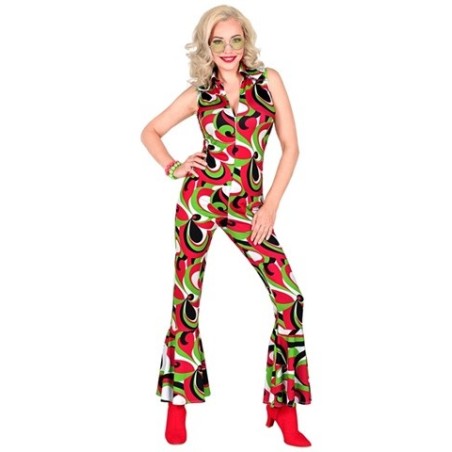 DEGUISEMENT FEMME GROOVY ROSE VERT ET NOIR COMBINAISON 70'S TAILLE XS