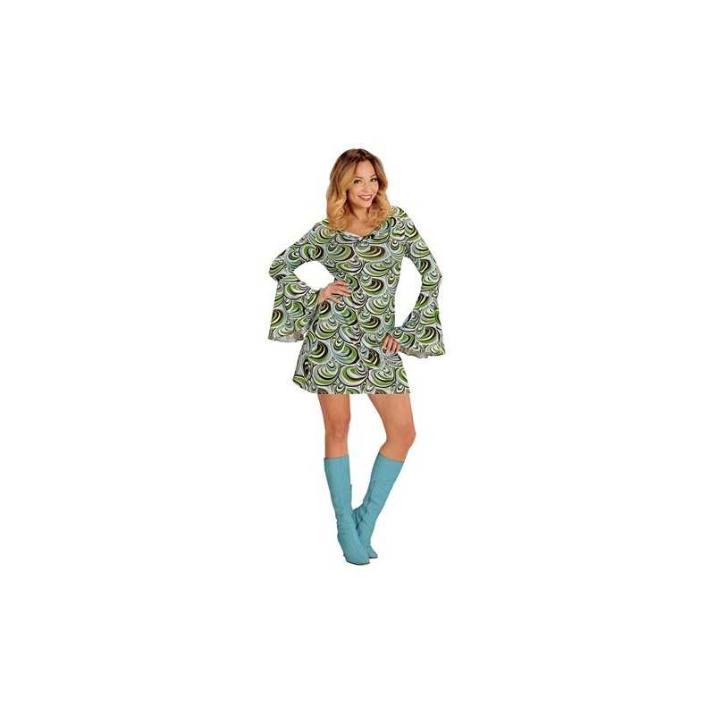 DEGUISEMENT FEMME ROBE 70'S BLEU ET VERTE TAILLE S