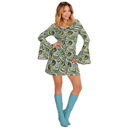 DEGUISEMENT FEMME ROBE 70'S BLEU ET VERTE TAILLE XL