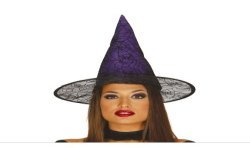 CHAPEAU DE SORCIERE VIOLET IMPRIME TOILE ARAIGNEE