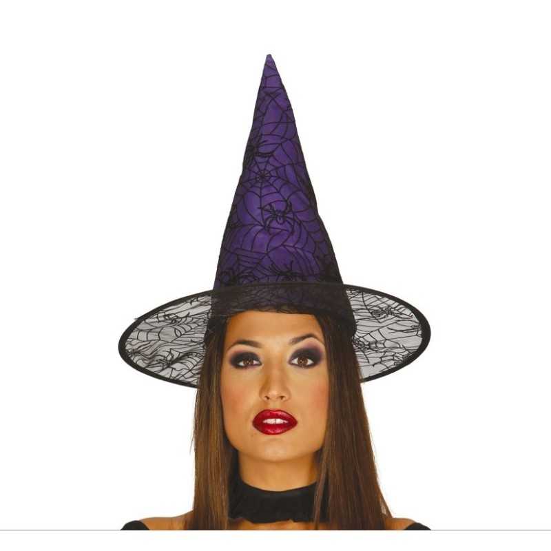 CHAPEAU DE SORCIERE VIOLET IMPRIME TOILE ARAIGNEE