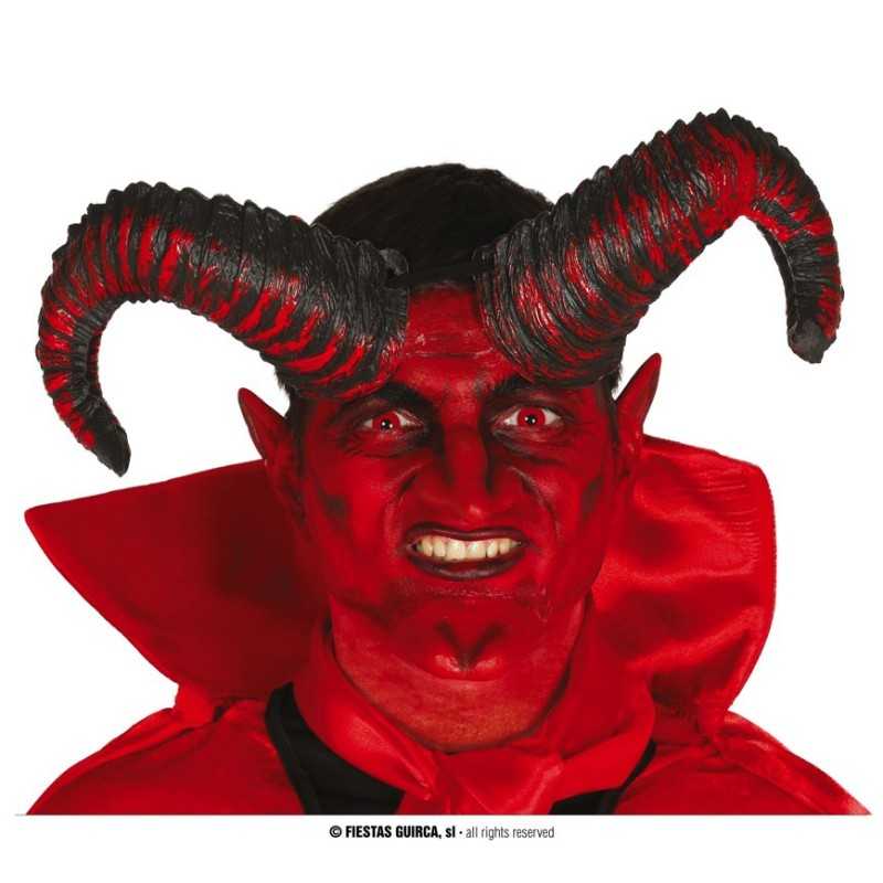 CORNES ROUGE DE DIABLE - DEMON - SATAN 20 CM FIXEES SUR ELASTIQUE