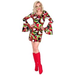 DEGUISEMENT ROBE FEMME 70'S ROUGE ET VERT TAILLE L