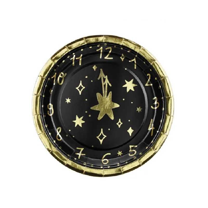 6 PETITES ASSIETTES RONDES NOUVEL AN HORLOGE 18 CM