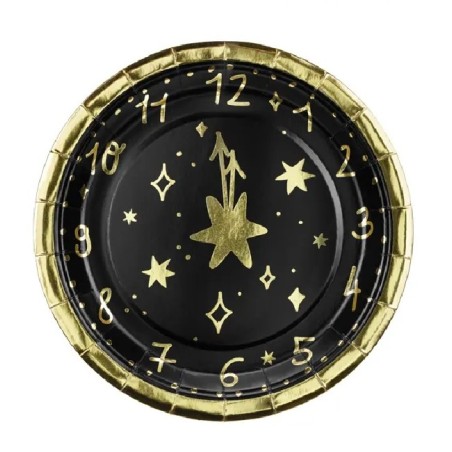 6 PETITES ASSIETTES RONDES NOUVEL AN HORLOGE 18 CM