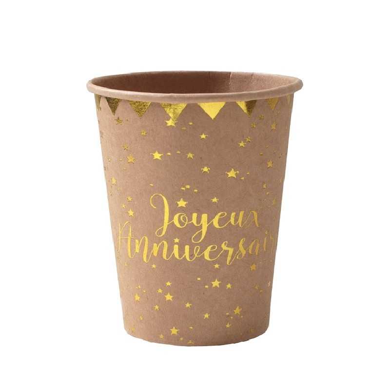 10 GOBELETS KRAFT JOYEUX ANNIVERSAIRE OR
