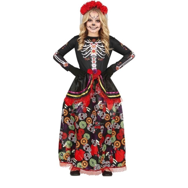 DEGUISEMENT HALLOWEEN FILLE CATRINA SQUELETTE JOUR DES MORTS TAILLE 5-6 ANS 