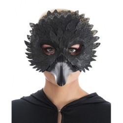 MASQUE  LOUP OISEAU NOIR EFFET PLUMES CUIR OU MEDECIN DE LA PESTE