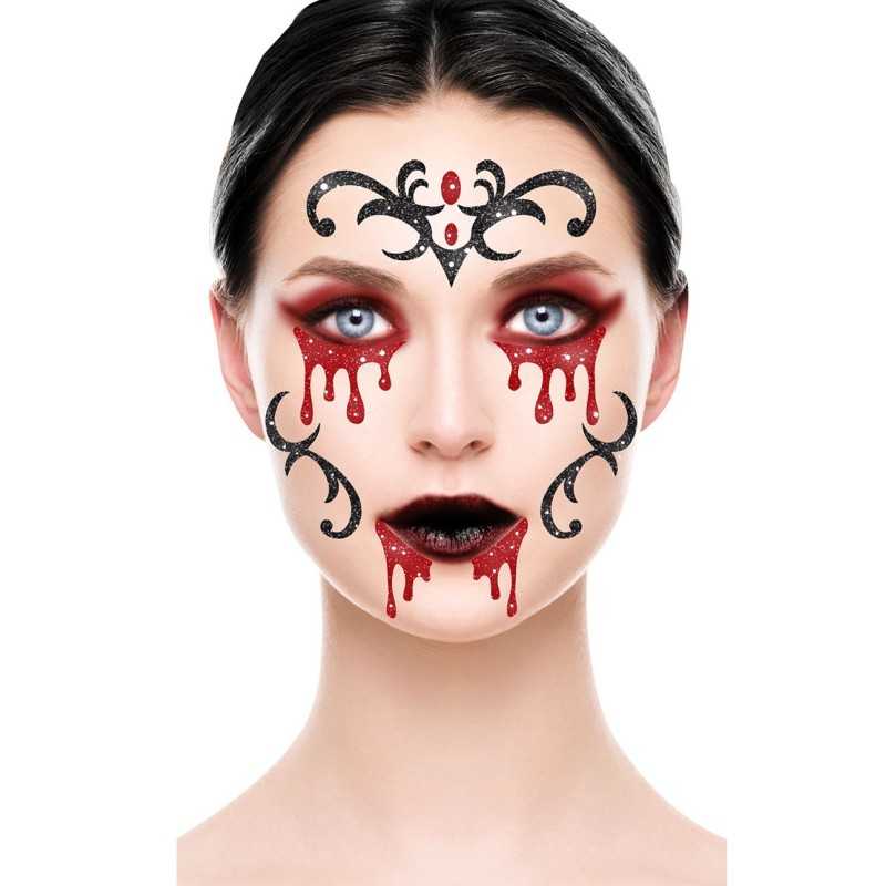 BIJOUX OU STRASS GLITTER DE VISAGE VAMPIRESSE ROUGE NOIR