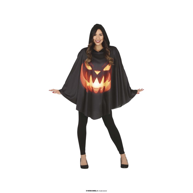 CAPE PONCHO CITROUILLE OU PUMPKIN ADULTE HALLOWEEN