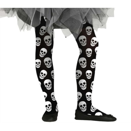 COLLANT NOIR TETES DE MORT BLANCHES ENFANT 3-6 ANS