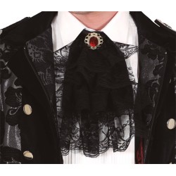 COLLIER A JABOT VAMPIRE  NOIR AVEC PIERRE ROUGE