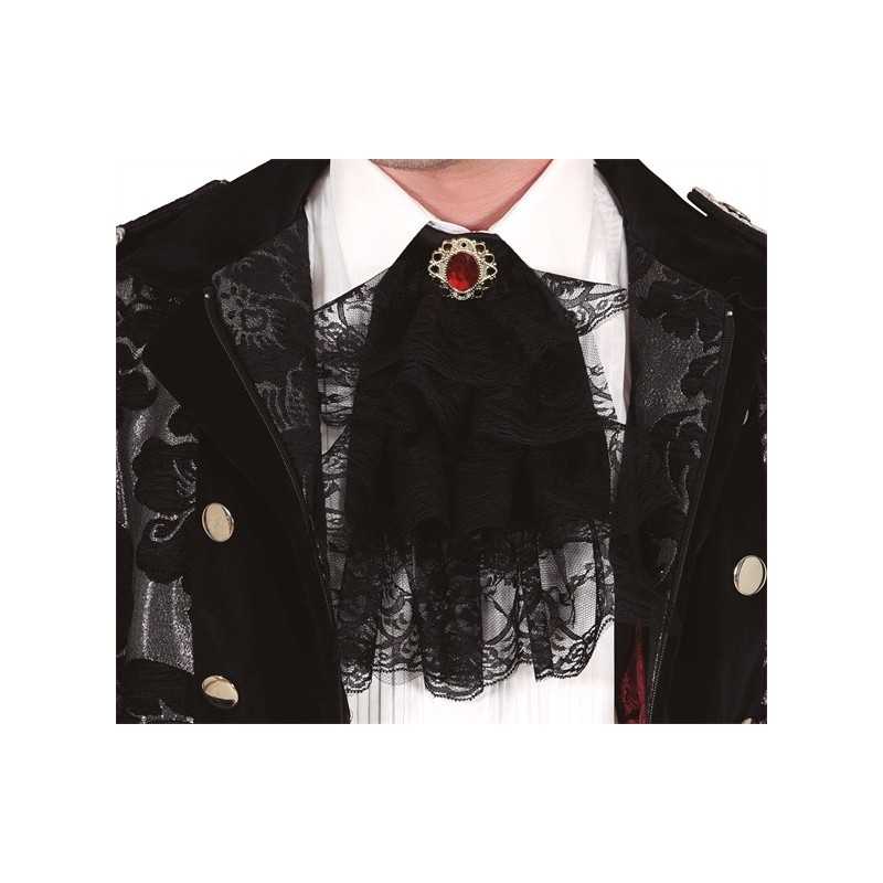 COLLIER A JABOT VAMPIRE NOIR AVEC PIERRE ROUGE