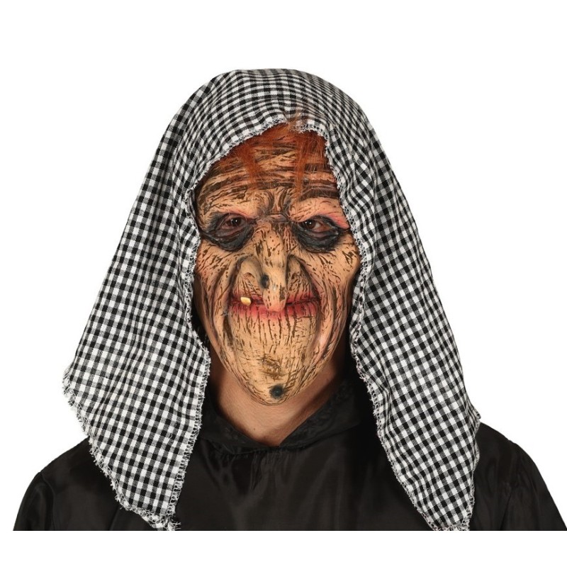 MASQUE DE SORCIERE AVEC FOULARD NOIR ET BLANC