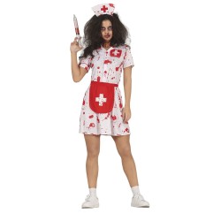 DEGUISEMENT HALLOWEEN  INFIRMIERE ZOMBIE ROUG ET BLANC TAILLE L