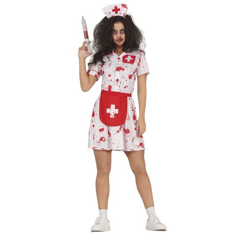 DEGUISEMENT HALLOWEEN INFIRMIERE ZOMBIE ROUGE ET BLANC TAILLE M