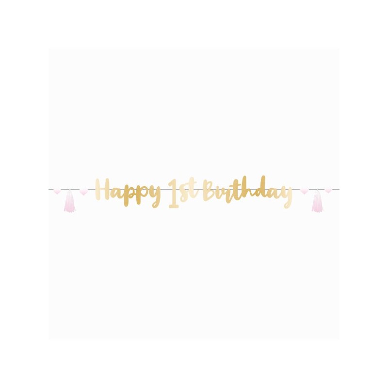 GUIRLANDE OU BANNER DECORATION 1 AN ROSE BLANC ET OR HAPPY 1ST BIRTHDAY GUIRLANDE OU BANNER DECORATION 1 AN ROSE BLANC ET OR HAPPY 1ST BIRTHDAY